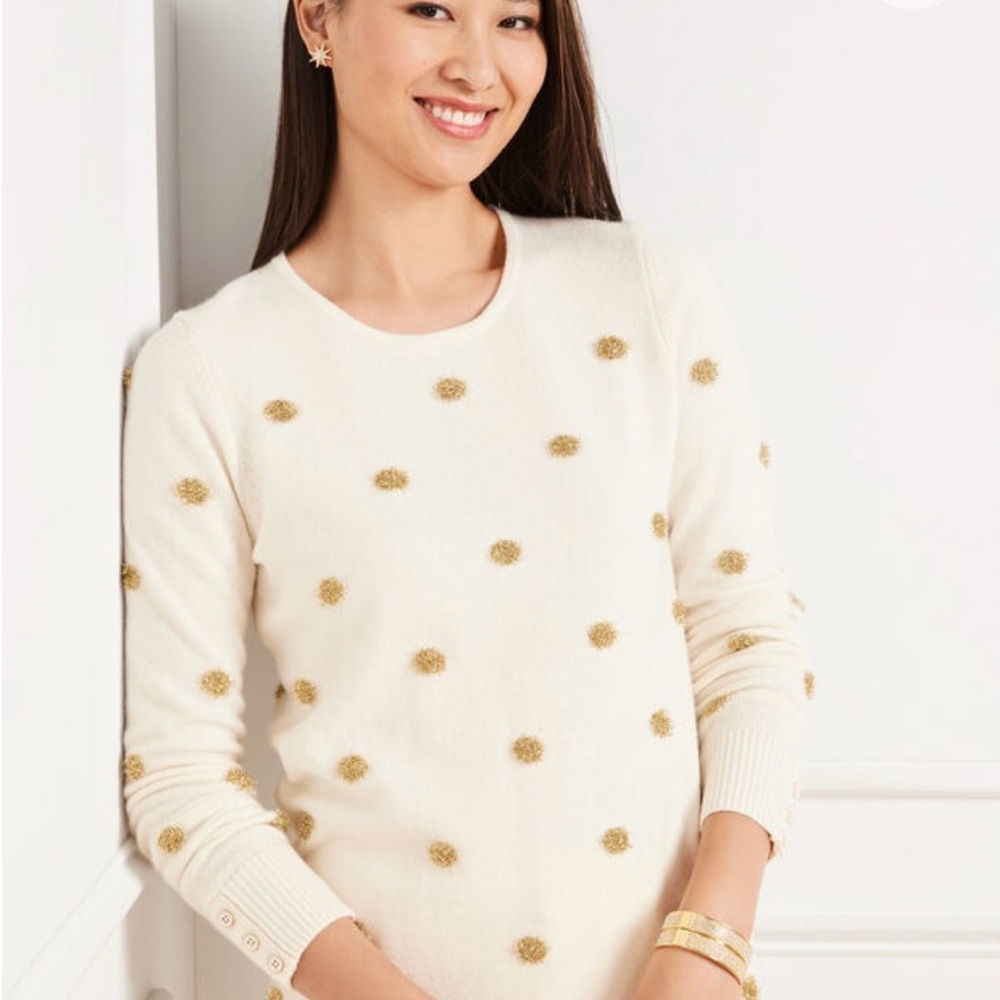 Talbots Cream Sweater with Gold Polka Dots